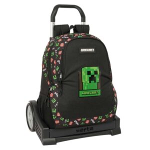 safta minecraft mochila con carro portabotellas dos compartimentos grandes tirador doble hombreras y espalda acolchadas asa de mano mochila extraible 22.5l 320x160x440mm color negro