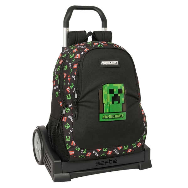 safta minecraft mochila con carro portabotellas dos compartimentos grandes tirador doble hombreras y espalda acolchadas asa de mano mochila extraible 22.5l 320x160x440mm color negro