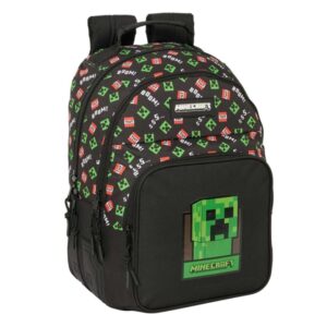 safta minecraft mochila con 2 compartimentos antirozaduras adaptable a carro bolsillo frontal portabotellas tirador doble hombreras ergonomicas 20l 320x150x420mm color negro