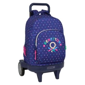 safta benetton drop mochila con carro bolsillo frontal ruedas antivibracion asa de mano acolchada sistema de bloqueo 33l 330x220x450mm color azul oscuro