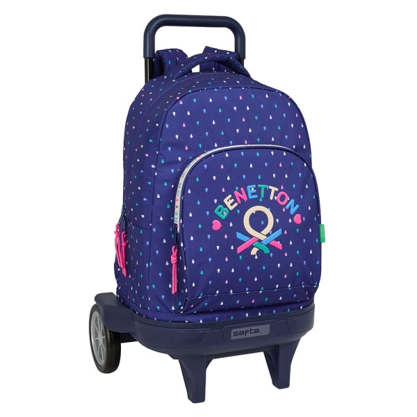 safta benetton drop mochila con carro bolsillo frontal ruedas antivibracion asa de mano acolchada sistema de bloqueo 33l 330x220x450mm color azul oscuro