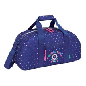 safta benetton drop bolsa de deporte bolsillo frontal bandolera ajustable tirador doble tacos de proteccion en base fondo interior semirigido 26l 500x200x260mm color azul oscuro