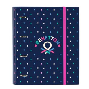 safta benetton drop carpeta con 4 anillas 35mm tapas duras forradas recambio 100 hojas cuadriculas 5x5mm cierre elastico incluye separadores 270x35x320mm color azul oscuro