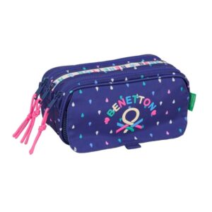 safta benetton drop portatodo 3 compartimentos con cremalleras bolsillo frontal cinta adaptable 1.72l 215x80x100mm color azul oscuro