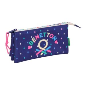 safta benetton drop portatodo 3 compartimentos con cremalleras bolsillo interior 0.6l 220x30x120mm color azul oscuro