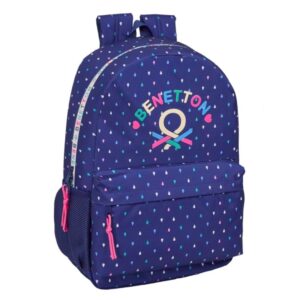 safta benetton drop mochila adaptable a carro bolsillos laterales doble tirador en cremallera espalda ergonomica acolchada asa de mano superior 19l 300x140x460mm color azul oscuro