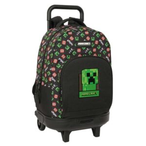 safta minecraft mochila con carro extraible bolsillo frontal portabotellas tirador doble hombreras acolchadas asa acolchada tarjeta id bandeja pvc 33l 330x220x450mm color negro
