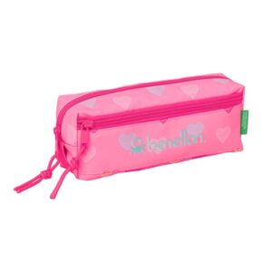 safta benetton heart portatodo 3 compartimentos con cremalleras goma elastica 0.98l 220x60x85mm color rosa