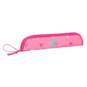 safta benetton heart portaflautas interior acolchado alojamiento para varilla asa lateral borde reforzado 0.6l 370x20x80mm color rosa