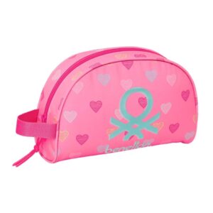 safta benetton heart neceser de 5l cremallera asa lateral adapatable a carro bolsillo interior 280x100x180mm color rosa