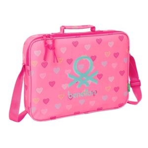 safta benetton heart maletin con cremallera bandolera ajustable asa forrada doble tirador en cremallera fondo interior semirigido 6l 380x60x280mm color rosa
