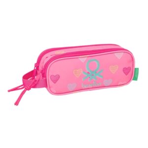 safta benetton heart portatodo 2 compartimentos con cremalleras asa lateral 1l 210x60x80mm color rosa
