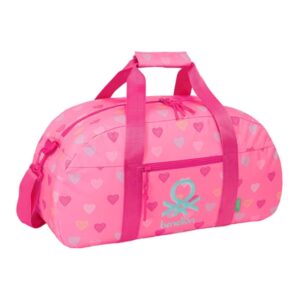 safta benetton heart bolsa de deporte bolsillo frontal bandolera ajustable tirador doble tacos protectores en base fondo interior semirigido 26l 500x200x260mm color rosa