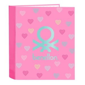 safta benetton heart carpeta con 4 anillas 40mm tapas duras forradas formato folio 270x60x330mm color rosa