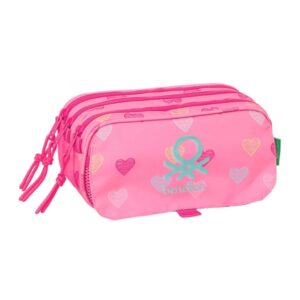 safta benetton heart portatodo 3 compartimentos con cremalleras bolsillo frontal cinta adaptable 1.72l 215x80x100mm color rosa