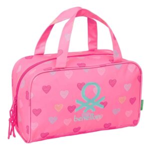 safta benetton heart neceser de 8l cremallera asas de mano superiores interior forrado bolsillo interior tirador doble 310x140x190mm color rosa