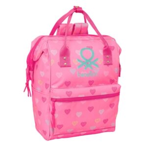 safta benetton heart mochila para portatil hasta 13" interior acolchado bolsillo con cremallera asas superiores hombreras ergonomicas doble tirador 270x190x400mm color rosa