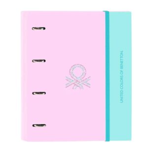 safta benetton dolce carpeta con 4 anillas 35mm tapas duras forradas recambio 100 hojas cierre elastico incluye separadores cuadricula 5x5mm 270x35x320mm color rosa
