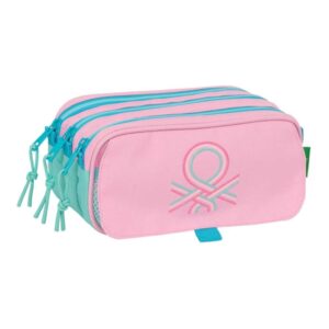 safta benetton dolce portatodo 3 compartimentos con cremalleras bolsillo frontal cinta adaptable 1.72l 215x80x100mm color rosa pastel
