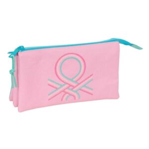 safta benetton dolce portatodo 3 compartimentos con cremalleras bolsillo interior 0.6l 220x30x120mm color rosa pastel