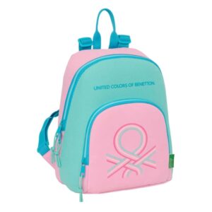 safta benetton dolce mini mochila bolsillo frontal cremallera doble bolsillo interior seguro bolsillo trasero hombreras ajustables asa superior 250x130x300mm color rosa pastel
