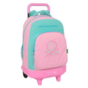safta benetton dolce mochila con carro extraible bolsillo frontal portabotellas tirador doble hombreras acolchadas asa acolchada tarjeta id 330x220x450mm color rosa pastel