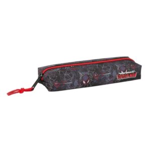 safta miles morales portatodo cremallera goma elastica 0.53l 220x70x40mm color negro y rojo