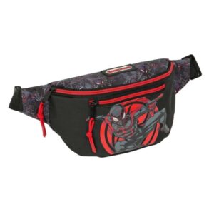 safta miles morales bolsa de cintura cremallera cintas ajustables 2.49l material resistente 230x90x120mm color negro y rojo