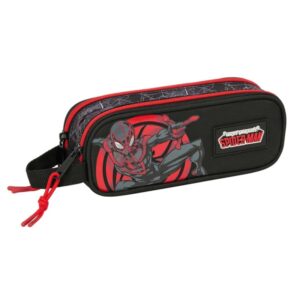safta miles morales portatodo 2 compartimentos con cremalleras asa lateral 1l 210x60x80mm color negro y rojo
