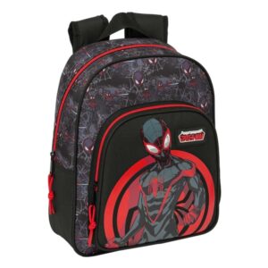 safta miles morales mochila infantil adaptable a carro portabotellas hombreras acolchadas bolsillo frontal asa superior 9l 270x100x330mm color negro y rojo