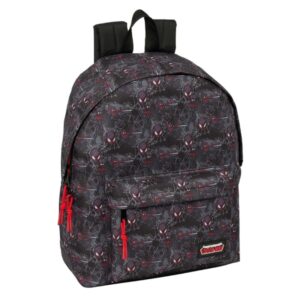 safta miles morales mochila bolsillo frontal hombreras acolchadas doble tirador en cremallera asa superior 20.80l 330x150x420mm color negro y rojo