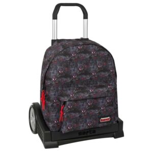 safta miles morales mochila con carro cremallera tirador doble asa superior mochila extraible carro con ruedas ruedas antivibracion 20.79l 330x150x420mm color negro y rojo