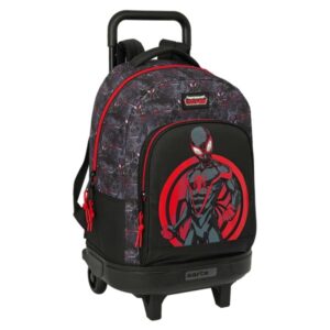 safta miles morales mochila con carro extraible bolsillo frontal portabotellas tirador doble hombreras acolchadas asa acolchada tarjeta id 33l 330x220x450mm color negro y rojo