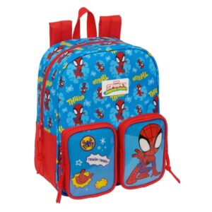 safta spidey mochila guarderia adaptable a carro bolsillo frontal tarjeta de identificacion asa de mano 6l 220x100x270mm color rojo y azul