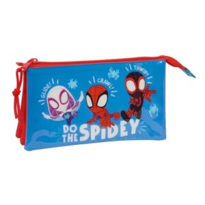 safta spidey portatodo 3 compartimentos con cremalleras bolsillo interior 0.6l 220x30x120mm color rojo y azul