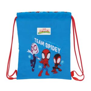 safta spidey saco plano bolsillo con cremallera cierre con cordones 3l 260x10x340mm color rojo y azul