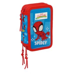 safta spidey plumier de 3 pisos 37 piezas 1.3l goma lapiz boligrafos sacapuntas reglas 16 colores 14 rotuladores 125x55x195mm color rojo y azul