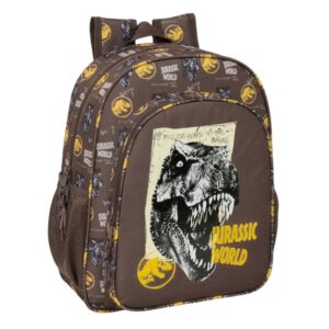 safta jurassic world mochila adaptable a carro portabotellas tirador doble hombreras ergonomicas espalda acolchada bolsillo frontal asa de mano 15l 320x120x380mm color marron