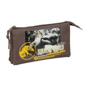 safta jurassic world portatodo 3 compartimentos con cremalleras bolsillo interior 0.6l 220x30x120mm color marron