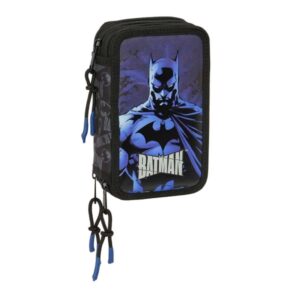 safta batman plumier de 3 pisos 37 piezas 1.3l goma lapiz boligrafos sacapuntas reglas 16 colores 14 rotuladores 125x55x195mm color negro