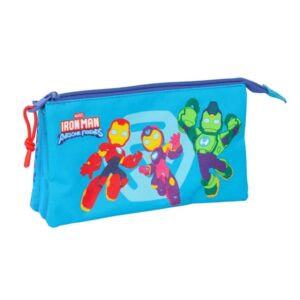 safta iron man portatodo 3 compartimentos con cremalleras bolsillo interior 0.60l 220x30x120mm color azul