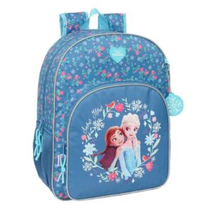 safta frozen mochila adaptable a carro portabotellas tirador doble hombreras ergonomicas espalda acolchada bolsillo frontal asa de mano superior 330x140x420mm color azul