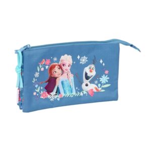 safta frozen portatodo 3 compartimentos con cremalleras bolsillo interior 0.6l 220x30x120mm color azul