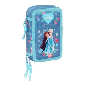 safta frozen plumier de 3 pisos 37 piezas 1.3l goma lapiz boligrafos sacapuntas reglas 16 colores 14 rotuladores 125x55x195mm color azul