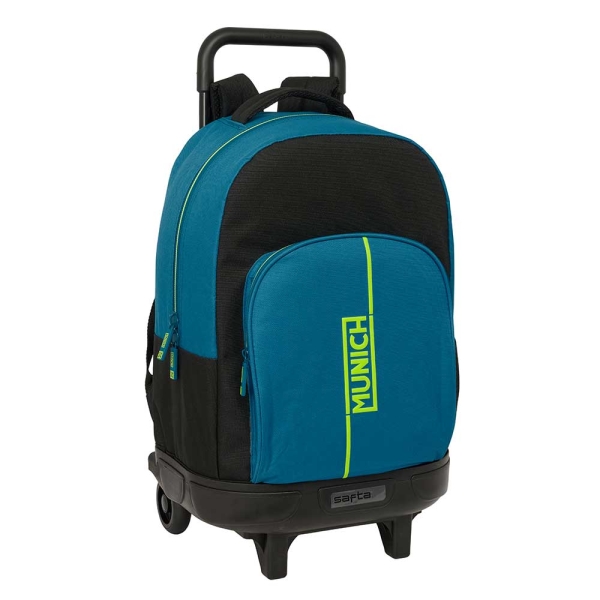 safta munich land mochila con carro extraible bolsillo frontal portabotellas tirador doble hombreras acolchadas asa acolchada tarjeta id 33l 330x220x450mm color azul oscuro