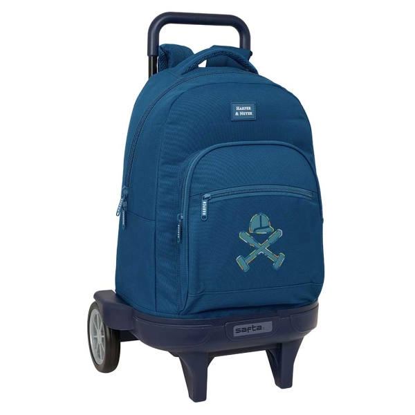 safta harper and neyer mochila con carro 33l ruedas antivibracion espalda acolchada bolsillo lateral tarjeta id bandeja pvc mochila extraible 330x220x450mm color azul marino