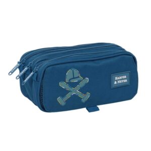 safta harper and neyer portatodo 3 compartimentos con cremalleras bolsillo frontal cinta adaptable 1.72l 215x80x100mm color azul marino