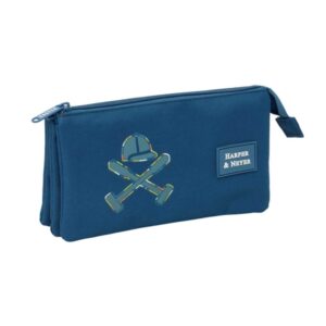 safta harper and neyer portatodo 3 compartimentos con cremalleras bolsillo interior 0.6l 220x30x120mm color azul marino