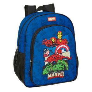 safta avengers mochila adaptable a carro portabotellas doble tirador en cremallera hombreras ergonomicas asa de mano superior 15l 320x120x380mm color azul oscuro