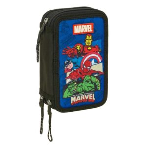 safta avengers plumier de 3 pisos 37 piezas 1.3l goma lapiz boligrafos sacapuntas reglas 16 colores 14 rotuladores 125x55x195mm color azul oscuro